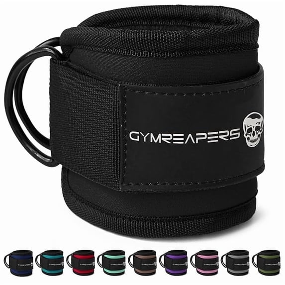 Gymreapers Ankle Strap – Exercise & Fitness Accessory for Cable Machines, Padded Neoprene Ankle Cuff (Black, 1 Strap)