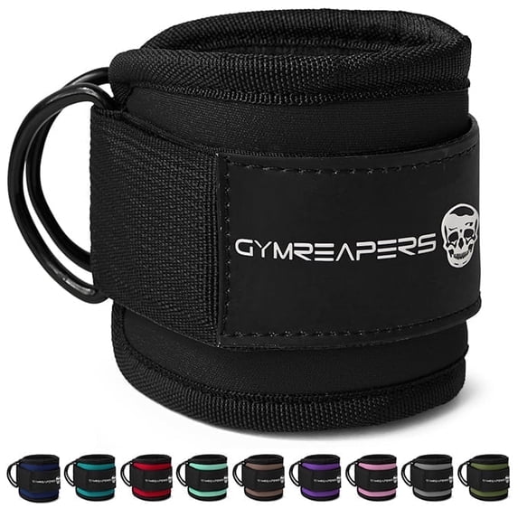 Gymreapers Ankle Strap – Exercise & Fitness Accessory for Cable Machines, Padded Neoprene Ankle Cuff (Black, Pair of 2)