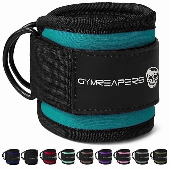 Gymreapers Ankle Strap – Exercise & Fitness Accessory for Cable Machines, Padded Neoprene Ankle Cuff (Cyan, Pair of 2)