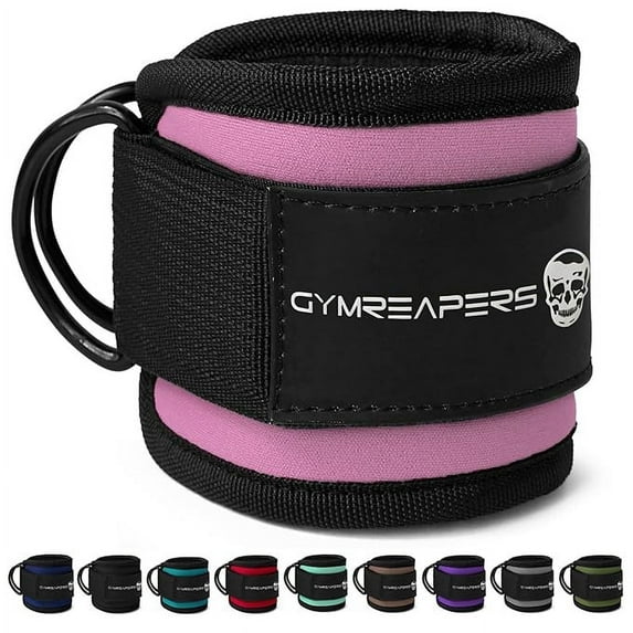 Gymreapers Ankle Strap – Exercise & Fitness Accessory for Cable Machines, Padded Neoprene Ankle Cuff (Pink, Pair of 2)