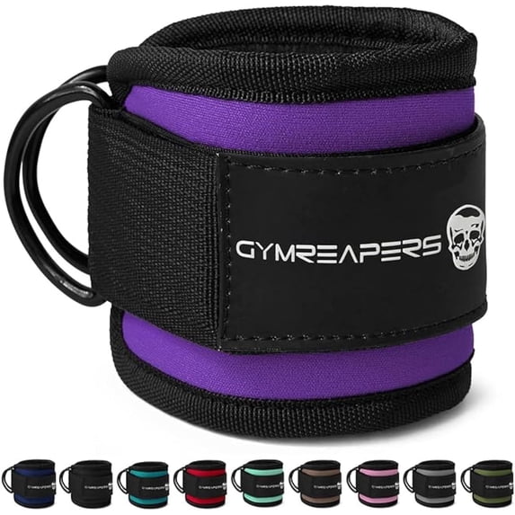 Gymreapers Ankle Strap – Exercise & Fitness Accessory for Cable Machines, Padded Neoprene Ankle Cuff (Purple, Pair of 2)
