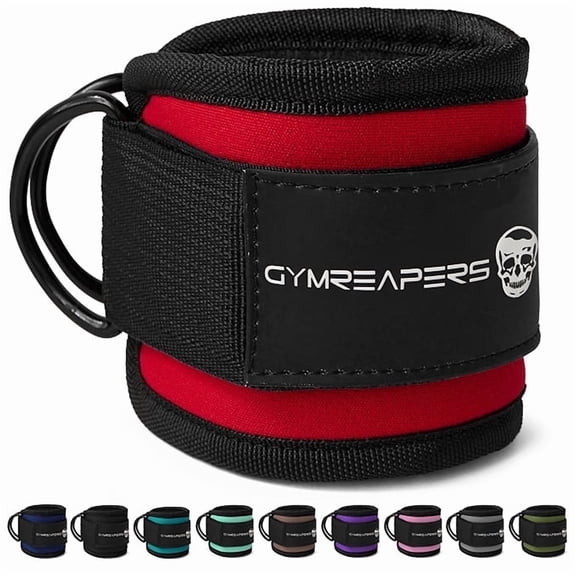 Gymreapers Ankle Strap – Exercise & Fitness Accessory for Cable Machines, Padded Neoprene Ankle Cuff (Red, Pair of 2)