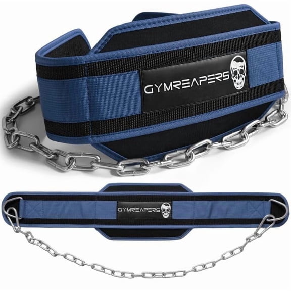 Gymreapers Dip Belt With Chain For Weightlifting, Pull Ups, Dips - Heavy Duty Steel Chain For Added Weight Training (Navy)