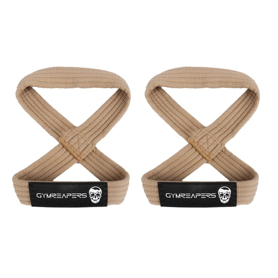Gymreapers Figure 8 Lifting Straps for Deadlift, Powerlifting, Strongman, & Cross Training Strong Weightlifting Wrist Straps for Men, Women (Khaki, Large)