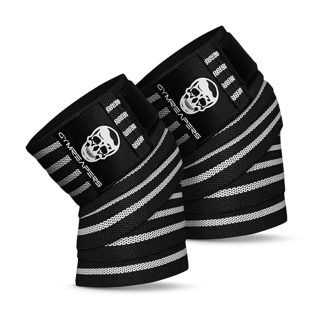 Gymreapers Knee Wraps (Pair) with Strap for Squats, Weightlifting