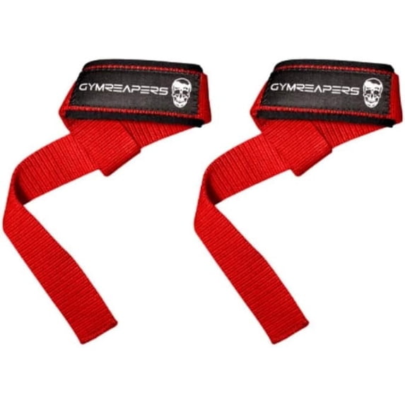 Gymreapers Lifting Wrist Straps for Weightlifting, Bodybuilding, Powerlifting, Strength Training, & Deadlifts - Padded Neoprene with 18 inch Cotton (Red)