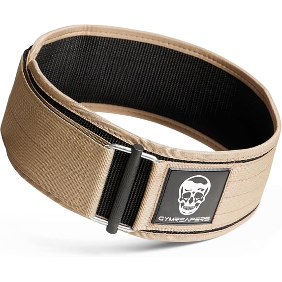 Gymreapers Quick Locking Weightlifting Belt for Bodybuilding, Powerlifting, Cross Training - 4 Inch Neoprene with Metal Buckle - Adjustable Olympic Lifting Back Support (Desert Tan, Medium)
