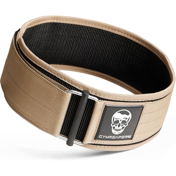Gymreapers Quick Locking Weightlifting Belt for Bodybuilding, Powerlifting, Cross Training - 4 Inch Neoprene with Metal Buckle - Adjustable Olympic Lifting Back Support (Desert Tan, Medium)