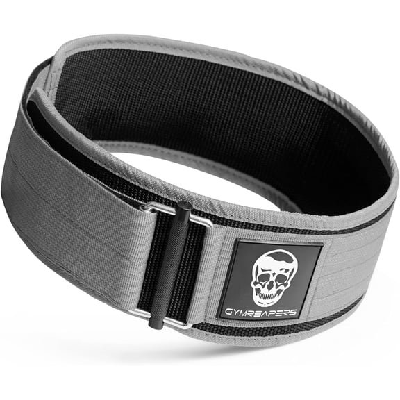 Gymreapers Quick Locking Weightlifting Belt for Bodybuilding, Powerlifting, Cross Training - 4 Inch Neoprene with Metal Buckle - Adjustable Olympic Lifting Back Support (Gray, X-Small)