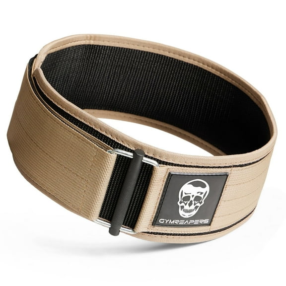 Gymreapers Quick Locking Weightlifting Belt for Bodybuilding, Powerlifting, Cross Training - 4 Inch Neoprene with Metal Buckle - Adjustable Olympic Lifting Back Support (Desert Tan, Medium)