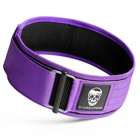 Gymreapers Quick Locking Weightlifting Belt for Bodybuilding, Powerlifting, Cross Training - 4 Inch Neoprene with Metal Buckle - Adjustable Olympic Lifting Back Support (X-Small, Purple)