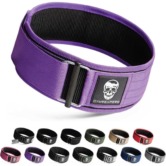 Gymreapers Quick Locking Weightlifting Belt for Bodybuilding, Powerlifting, Cross Training - 4 Inch Neoprene with Metal Buckle - Adjustable Olympic Lifting Back Support (Purple, Medium)