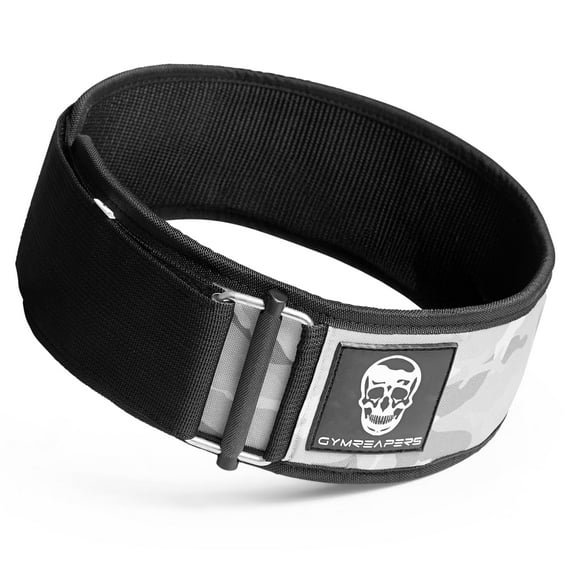 Gymreapers Quick Locking Weightlifting Belt for Bodybuilding, Powerlifting, Cross Training - 4 Inch Neoprene with Metal Buckle - Adjustable Olympic Lifting Back Support (White Camo, Medium)