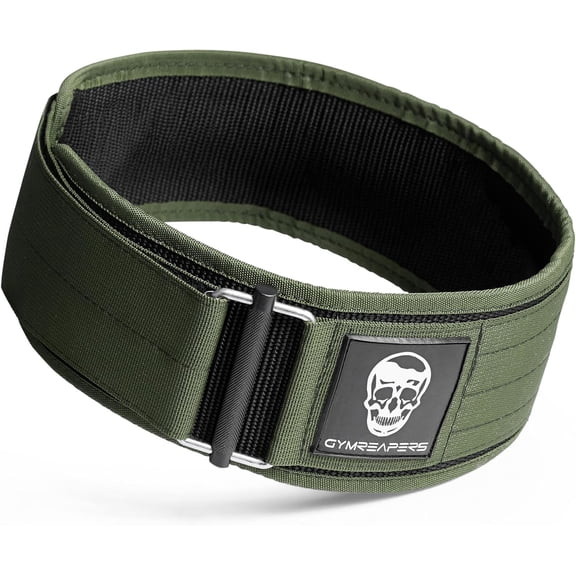 Gymreapers Quick Locking Weightlifting Belt for Bodybuilding, Powerlifting, Cross Training - 4 Inch Neoprene with Metal Buckle - Adjustable Olympic Lifting Back Support (Ranger Green, Large)