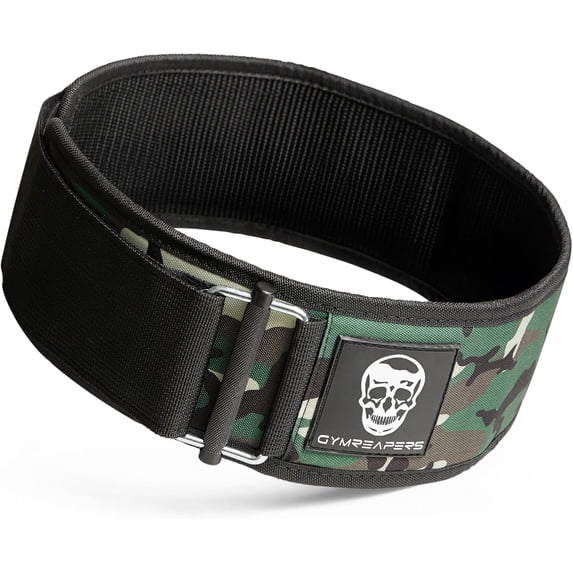 Gymreapers Quick Locking Weightlifting Belt for Bodybuilding, Powerlifting, Cross Training - 4 Inch Neoprene with Metal Buckle - Adjustable Olympic Lifting Back Support (Woodland Camo, X-Large)
