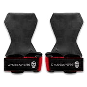 Gymreapers Weight Lifting Grips Pair for Heavy Powerlifting, Deadlifts, Rows, Pull Ups, with Neoprene Padded Wrist Wraps Support and Strong Rubber Gloves or Straps for Bodybuilding Red, Large