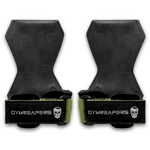 Gymreapers Weight Lifting Grips (Pair) for Heavy Powerlifting, Deadlifts, Rows, Pull Ups, with Neoprene Padded Wrist Wraps Support and Strong Rubber Gloves or Straps for Bodybuilding (Green, Medium)