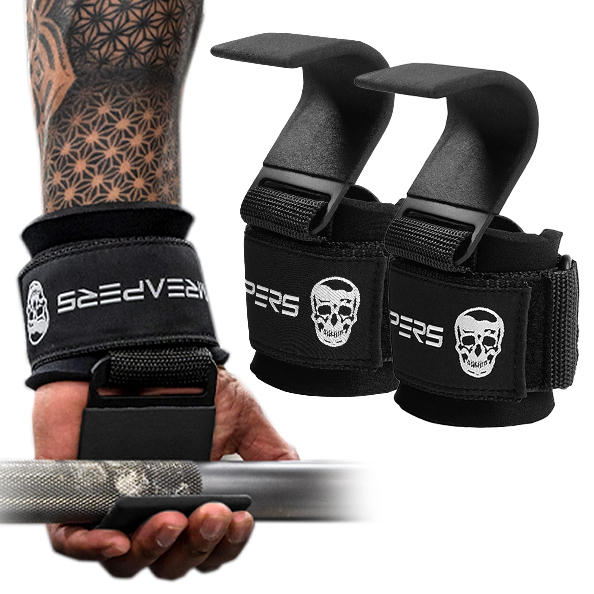 Gymreapers Weight Lifting Hooks (Pair), Heavy Duty Power Wrist Straps