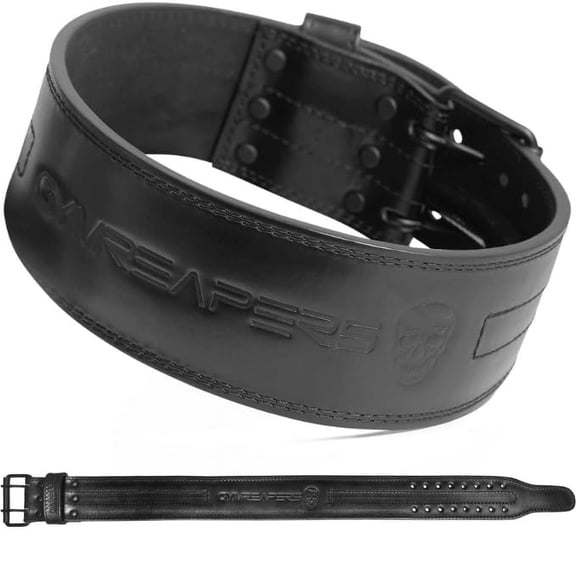 Gymreapers Weightlifting Belt 6MM Genuine Leather - Double Prong Power Belt Heavy Duty 4-Inch Wide - Strong, Stabilizing Back Support for Deadlifts, Squats Powerlifting (Black, Small)