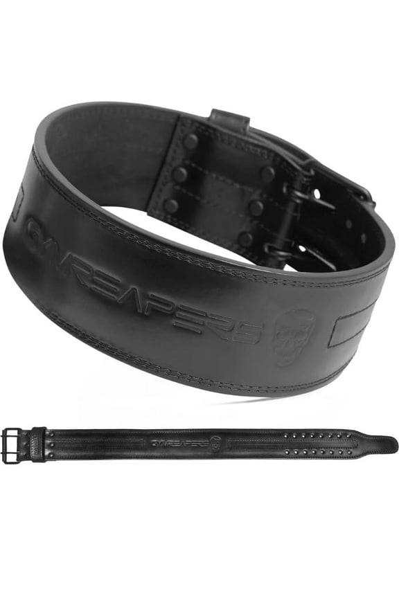 Weightlifting Belt 6MM Genuine Leather - Double Prong Power Belt Heavy Duty 4-Inch Wide - Strong, Stabilizing Back Support for Deadlifts, Squats Powerlifting (Black, Small)