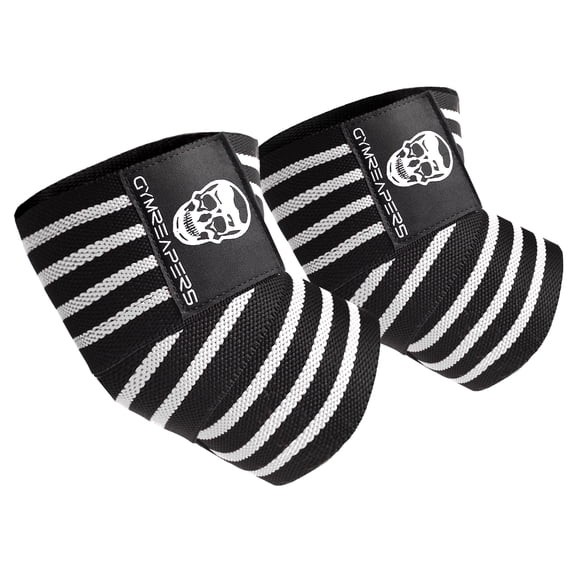Gymreapers Weightlifting Elbow Wraps (1 Pair) - Flexible 40'' Elbow Compression Strap & Joint Support Brace - For Bench Press, Powerlifting, and Pressing