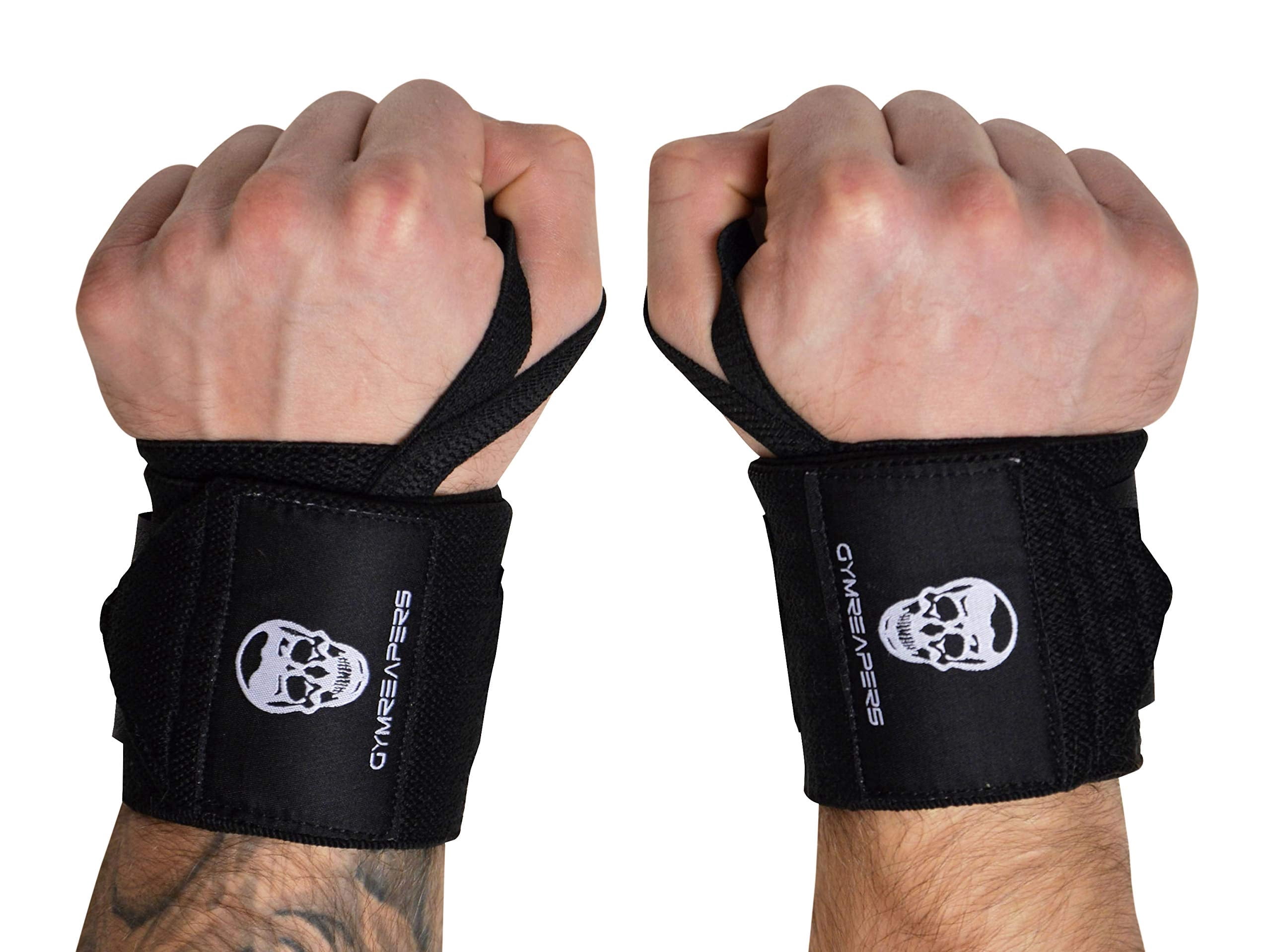 GYMREAPERS, Weightlifting Wrist Wraps, 18 Inch, Black Support