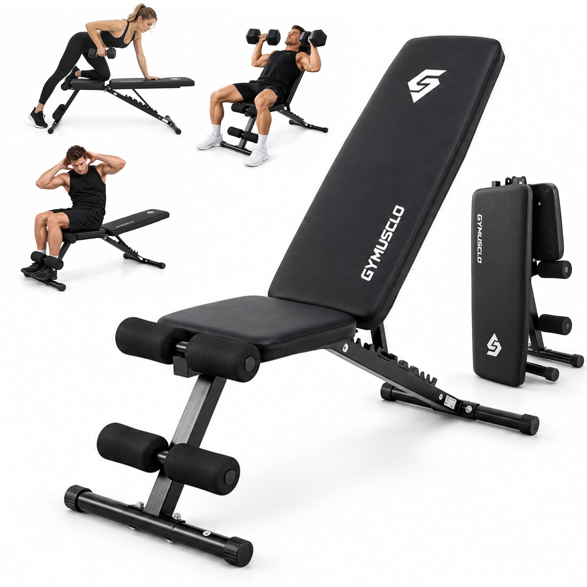 Foldable Exercise Bench Gymusclo Adjustable Weight Bench, 7 Positions Foldable Workout Bench ...