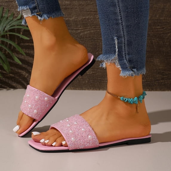 Gymvis Flat Sandals for Women Summer Vacation Open Toe Slides Beach Slippers for Women Size 5-9