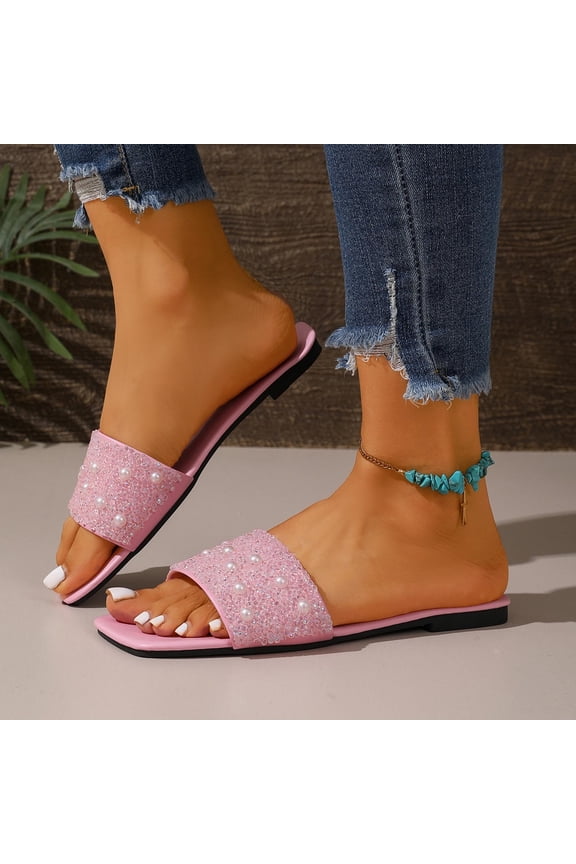 Flat Sandals for Women Summer Vacation Open Toe Slides Beach Slippers for Women Size 5-9
