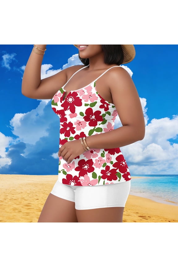Plus Size Women's Two Piece Swimsuits with Built - in Bra Pads for Beach Leisure, Solid Color