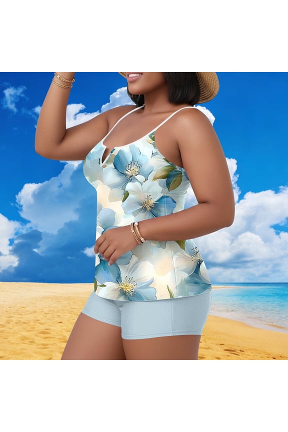 Plus Size Women's Two Piece Swimsuits with Built - in Bra Pads for Beach Leisure, Solid Color