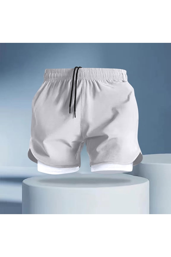 Running Shorts for Men Fitness Double Layer Solid Color Sports Quick Dry Breathable Stretchy Mens Athletic Shorts Short