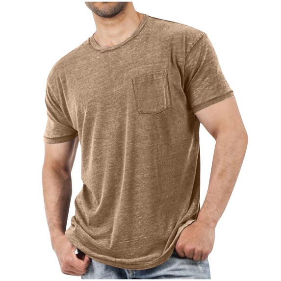 Gymvis Men's Vintage Solid Color Pocket Tee, Short Sleeve Crew Neck Stretchy Breathable T-Shirt, Casual Business Athletic Soft Top for Gym Daily Wear