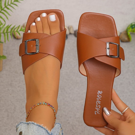 Gymvis Womens Vacation Sandals Summer Slides Open Toe Beach Flat Slippers for Women Size 5-10