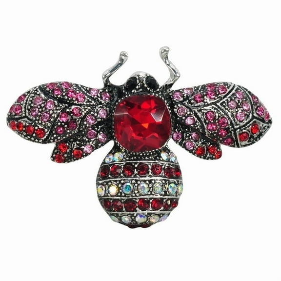 Gyn&Joy Honey Bee Fly Insect Red Pink, Crystal Rhinestone Aurora Borealis Pins & Brooches