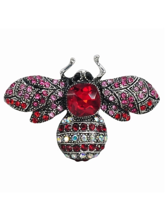 Honey Bee Fly Insect Red Pink, Crystal Rhinestone Aurora Borealis Pins & Brooches