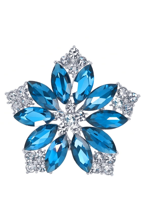 Blue Zircon Colored Crystal Rhinestone Elegant Flower Bridal Corsage Pendant Brooch Pin for Women