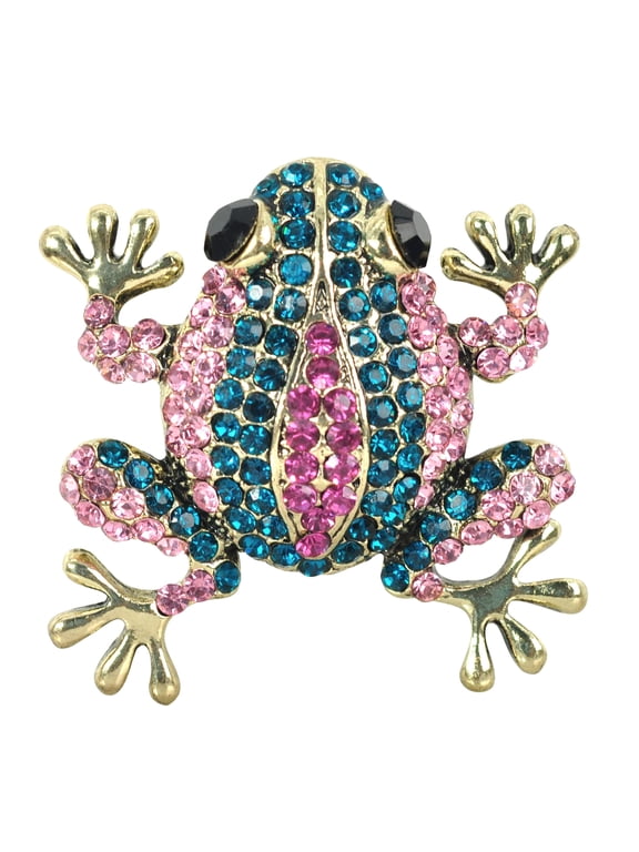 Gyn & Joy Crystal Rhinestone Multi Color Frog Fashion Jewelry Pendant Pin Brooch (Blue)