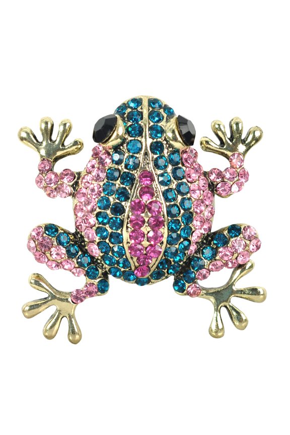 Gyn & Joy Crystal Rhinestone Multi Color Frog Fashion Jewelry Pendant Pin Brooch (Blue)