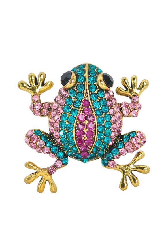 Crystal Rhinestone Pink Green Multi Color Frog Fashion Jewelry Pendant Pin Brooch (Green)
