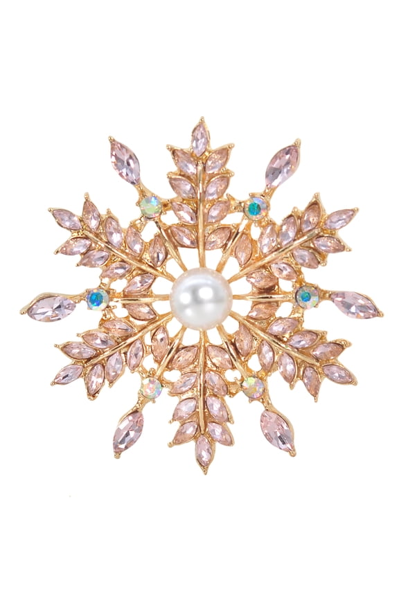 Fashion Jewelry Marquise Crystal Stunning Simulated Pearl Snowflake Flower Brooch for Women