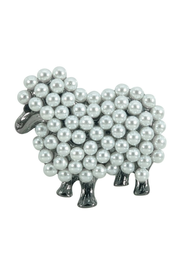 Faux Pearl White Sheep Lamb Goat Animal Brooch Pin (Gun metal tone)