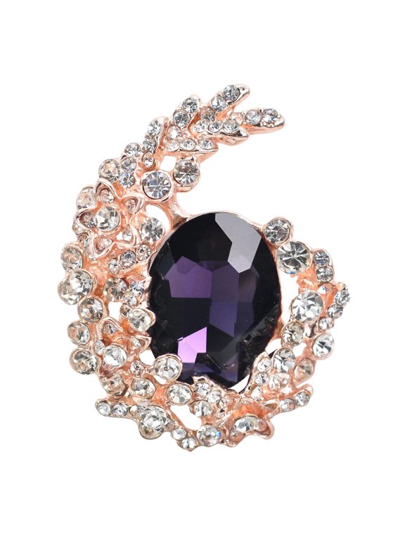 Cluster Amethyst Purple, Crystal Brooches Pins, Gold Tone