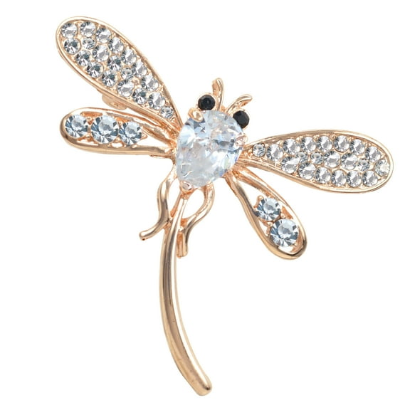 Gyn&Joy Gold Tone Clear Colored Rhinestone CZ Dragonfly Insect Wings Brooch Pin