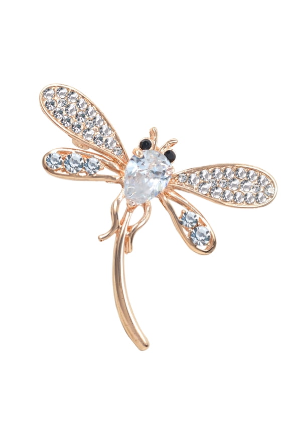 Gold Tone Clear Colored Rhinestone CZ Dragonfly Insect Wings Brooch Pin