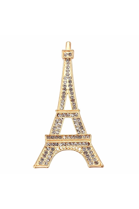 Gold Tone Clear Crystal Rhinestone Fashion Tower Brooch Pin