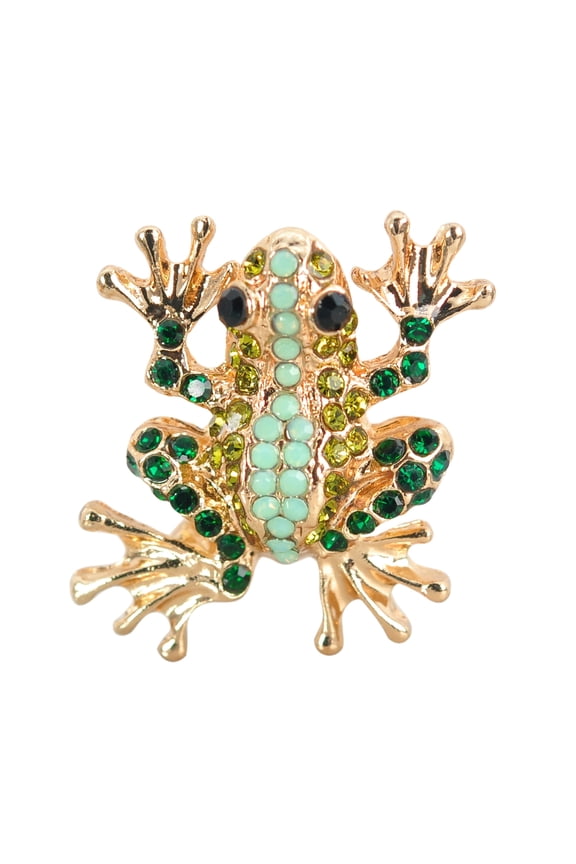 Gold Tone Green Emerald Colored Rhinestones Mini Frog Laple Pin Brooch