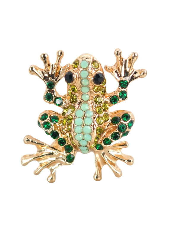 Gold Tone Green Emerald Colored Rhinestones Mini Frog Laple Pin Brooch