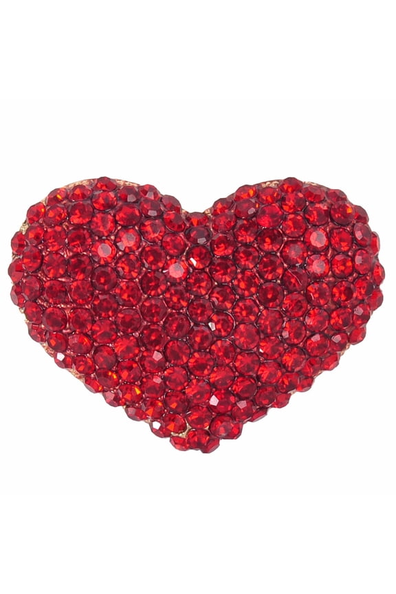 Golden Tone Red Colored Crystal Love Heart Brooch Pin