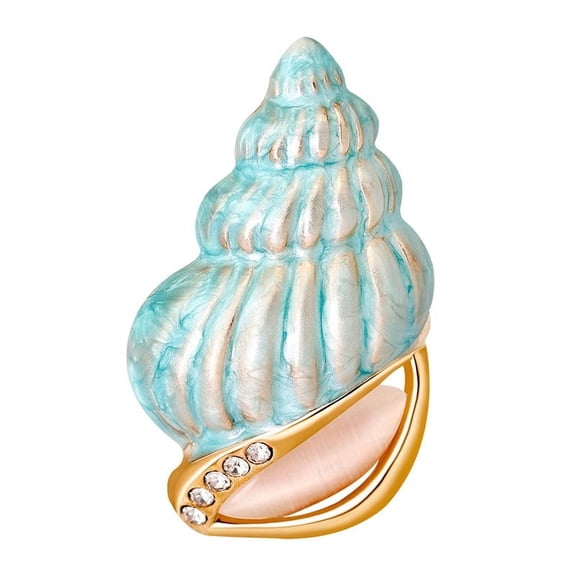 Golden Tone Blue Enamel Rhinestone Conch Ocean Sea shell Brooch Pin